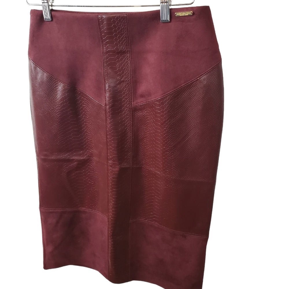MARC NEW YORK Burgundy Wine Faux Leather Suede Pencil Skirt Women's Size XS
